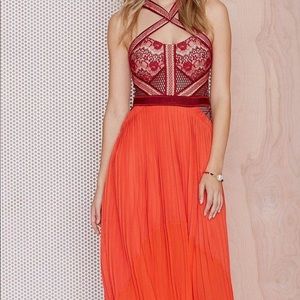 Three floor red and maroon dress